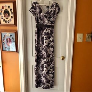 Adrianna Papell black and gray floral evening gown